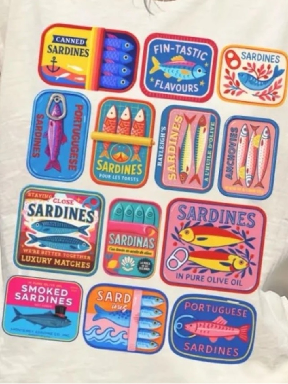 Cream Short Sleeve Tee with Colorful Sardine Can Graphics - Picture 2 of 4